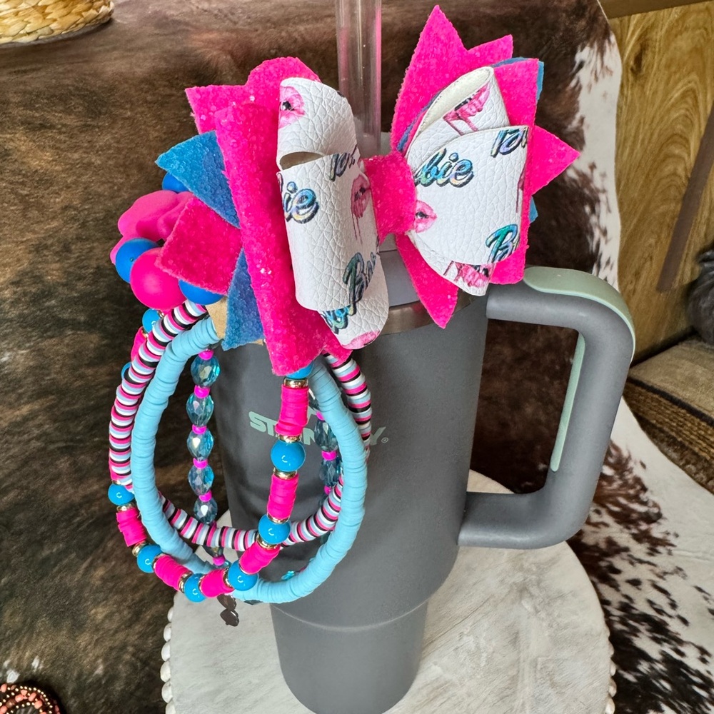 Stanley bow topper bracelet stack handle charm Barbie pink blue set